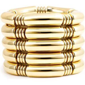 Gold Chunky Bangles Bracelets For Women 14k Gold Plated Stack Layered Curved